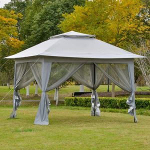 Vouwing Pavilion Pop-Up Tent Garden Pavilion inclusief roltas staal+Oxford+mesh grijs 3.64x3.64x2.94m