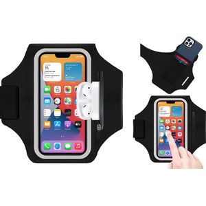 Universele sportarmband hoes - geschikt voor Huawei - sport armband - hardloop telefoonhouder - ruimte voor pasjes/ airpodcase/ sleutel - 4.7 t/m 6.9 inch - zwart