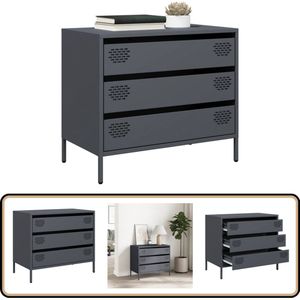 vidaXL Dressoir - 68x39x58,5 cm - 3 lades - Antraciet Dressoir - Metaaldresser - Opbergmeubel - Bijzettafel - Slaapkamermeubilair