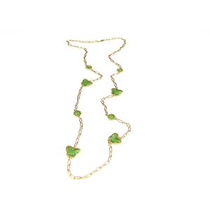 lange zilveren halsketting collier halssnoer geelgoud verguld Model Vlinder en Bol met groene stenen