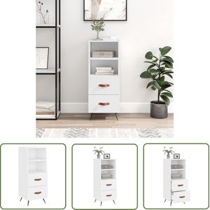 The Living Store Dressoir 34,5x34x90 cm bewerkt hout hoogglans wit - Dressoir - Modern Dressoir - Hoogglans Wit Dressoir - Houten Dressoir - Metalen Dressoir