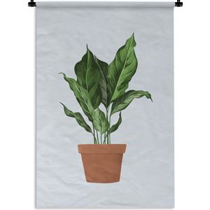 Wandkleed PlantenKerst illustraties - Illustratie van een plant met weelderige bladeren op een lichtblauwe achtergrond Wandkleed katoen 60x90 cm - Wandtapijt met foto