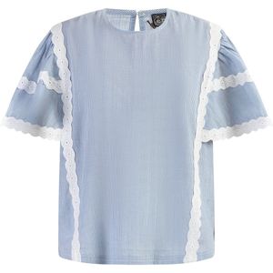 DreiMaster - Blouseshirt - Lichtblauw - Korte Mouwen - Dunne Strepen