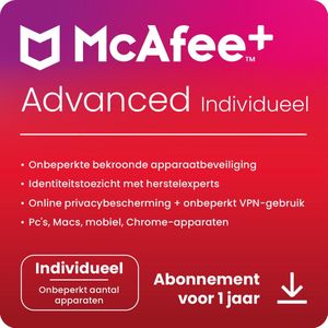 McAfee+ Advanced Individual - Antivirus - Internetbeveiliging - 1 Jaar/Unlimited Apparaten - PC, Mac, iOS & Android Download