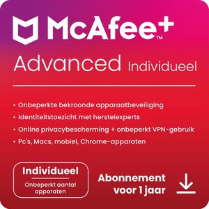 McAfee Advanced Individual - 1 Jaar - Unlimited Apparaten - PC/Mac/iOS/Android
