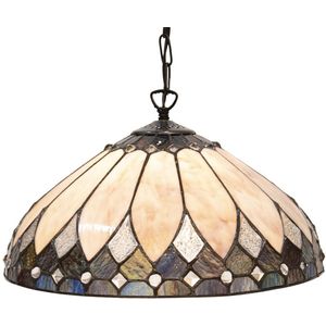 LumiLamp Hanglamp Tiffany Ø 40 cm E27/max 1*60W Beige, Bruin Glas in lood Art Deco Hanglamp Eettafel Hanglampen Eetkamer