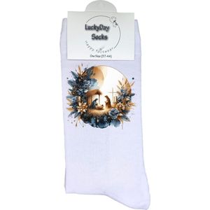 Kerststal - Verjaardag cadeau - Grappige sokken - Print sokken - Leuke sokken voor heren en dames - Moederdag - Vaderdag - Cadeau voor hem en haar - Kerstcadeau - Vrolijke sokken - Bloemen - Valentijns cadeau - Socks waar je Happy van wordt - 37-44