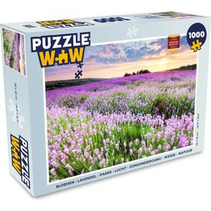 Puzzel Bloemen - Lavendel - Paars - Lucht - Zonsondergang - Weide - Natuur - Legpuzzel - Puzzel 1000 stukjes volwassenen