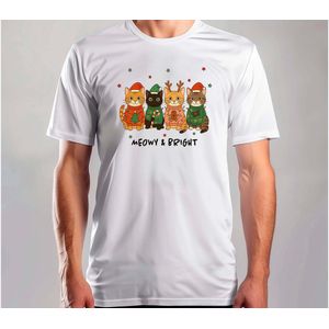 Meowy & Bright - T Shirt - MerryChristmas - ChristmasVibes - Funny - Sarcasm - VrolijkKerstfeest - Kerstmis - Grappig - Sarcasme