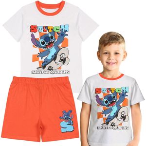 Disney - Stitch - Katoenen Zomerpyjama - Wit en Oranje - 2-delige Set