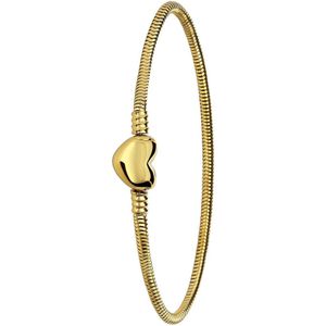 Lucardi - Dames Stalen goldplated armband slang met hart sluiting - Armband - Staal - Goudkleurig - 22 cm