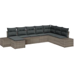 vidaXL - 8-delige - Tuin - Sofa - Set - met - Kussens - Grijs - Poly - Rattan