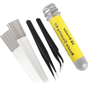 Orivio - Nozzle Cleaning Kit voor 3D printer met RVS Nozzle Cleaning Tool Kit, 10 stks 0.4mm Naalden, 10 stks 0.35mm Naalden en 1 stks Hoek Pincet, 1 stks Rechte Pincet - Set van 22.