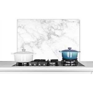 Spatscherm keuken 90x60 cm - Kookplaat achterwand Marmer - Wit - Grijs - Luxe - Marmerlook - Steen - Muurbeschermer - Spatwand fornuis - Hoogwaardig aluminium