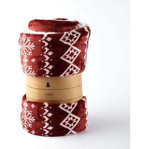 CAROL - Plaid 150x200 cm - fleece deken met sherpa en nordic print - Biking Red - rood