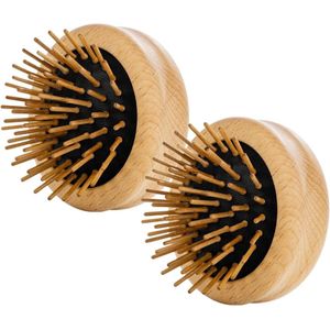 Haarborstel opvouwbaar mini beukenhouten stiften compacte ontwarringsborstel 2 x