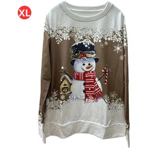 Livano Kersttrui - Dames - Foute Kersttrui - Christmas Sweater - Kerst Sweater - Christmas Jumper - Pyjama - Pullover - Sneeuwpop - Khaki - Maat XL
