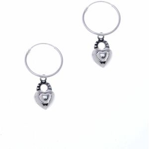 Oorbellen dames | Oorring/oorringen met hanger | Zilveren oorringen met hanger, hartje met slot | WeLoveSilver