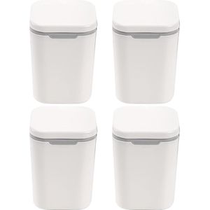 mini-prullenbak met deksel, 2L plastic pers kleine prullenbak voor salontafel, 0,5 liter kleine bureau-prullenbak voor keuken, mini-kantoorprullenbak voor werkblad, 4-pack