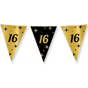 Leeftijd verjaardag feest vlaggetjes 16 jaar geworden zwart/goud 10 meter
