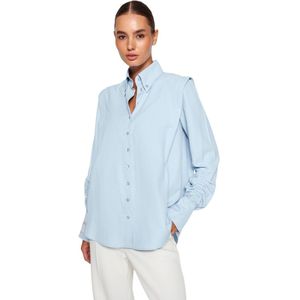 Trendyol X Sagaza Studio Zwart Geweven Poplin Overhemd Met Ruches En Ruches Tpraw22Go1191