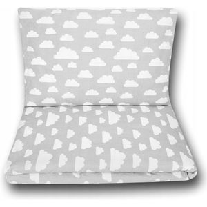 Kinderbeddengoed 100x135cm Katoen Grijs met Witte Wolkjes