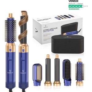 VENEUX® 5 in 1 Föhnborstel - Airstyler - Krulborstel - Multistyler - Diffuser Föhn - Blauw Goud