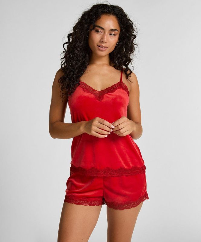 Hunkemöller Cami top Velours Lace Rood XS