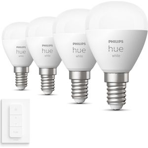 Philips Hue White E14 Uitbreidingspakket - 4 Hue Kogellampen en Dimmer Switch - Warm Wit Licht - Dimbaar