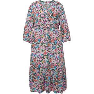 MIAMODA MIAMODA - Dames - Maxi-jurk A-lijn bloemenmotief V-hals 3/4-mouwen - Multicolor - Maat 44