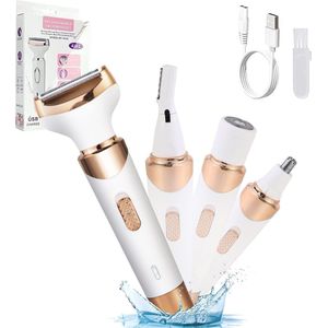 Epileerapparaat Dames - Epilator Voor Eenvoudig Ontharen - 4 Opzetstukken - Damesepilator - Bikinitrimmer - Epilator Gezicht - Wet & Dry - Epilators - Gezichtsreiniger - Ontharingsapparaat - Usb Oplaadbaar - Goud - Gezicht/Oksels/Benen/Geslachtsdelen