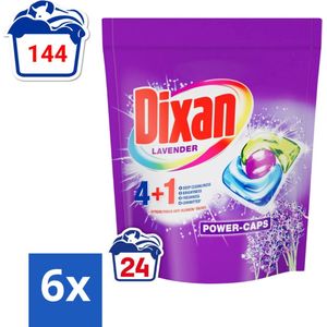 Dixan Power Caps - Wasmiddelcapsules en Vlekverwijderaar - Extreme Power - Gekleurde Was - Lavendel - 24 Wasbeurten - Voordeelverpakking - 6 stuks