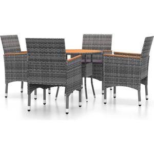vidaXL Tuinset - 5-delig - Poly Rattan - Grijs Tuinsets - Poly Rattan Set - Buitendecor - Eetkamerset - Buitenleven