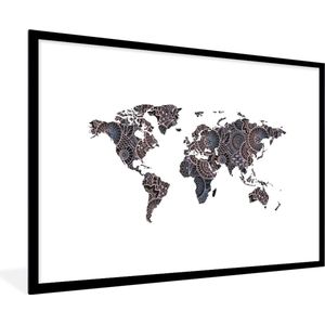 Fotolijst incl. Poster - Wereldkaart - Zwart - Mandela - Kind - Jongen - Meid - 120x80 cm - Posterlijst