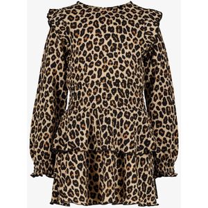 TwoDay meisjes jurk met panterprint en ruches beige - Maat 92