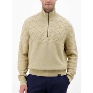 Lerros - Gebreide Trui - Tender Beige Melange - Met Rits en Opstaande Kraag