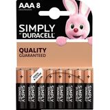 Set van 8x Duracell AAA Simply batterijen 1.5 V - alkaline - LR03 MN2400 - Batterijen pack