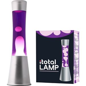 i-Total Lavalamp - Lava Lamp - Sfeerlamp - 40x11 cm - Glas/Aluminium - 30W - Paars met witte Lava - Zilvergrijs - XL1792