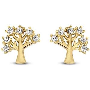 New Bling Goud 9NBG 0091 Oorknop Levensboom - Zirkonia - 6mm - Goud