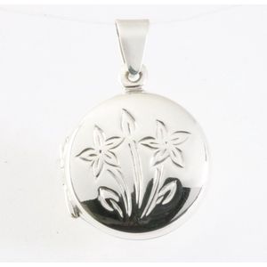 Fijn rond zilveren medaillon met bloemengravering