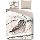 Snoozing Snowy Owl - Flanel - Dekbedovertrek - Tweepersoons - 200x200/220 cm + 2 kussenslopen 60x70 cm - Sand