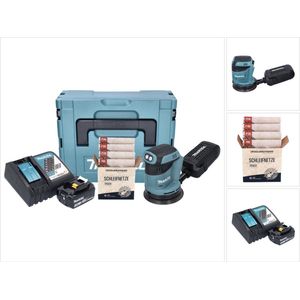 Makita DBO 180 RF1J accu-excentrische schuurmachine 18 V 125 mm + 1x accu 3,0 Ah + oplader + Toolbrothers SPIDER schuurset netschuurmiddelen + Makpac