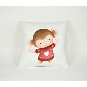 Kussensloop - Lief Aapje met Hartje / Aquarel - Dieren Kussenhoes / Sierkussen - 45x45cm - Excl. vulling - PillowCity