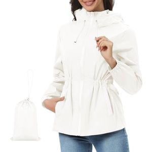 Waterdichte regenjas met capuchon voor dames - dun, licht, ademend - outdoorjas windbreaker-opvouwbaar - overgangsjas met opbergtas