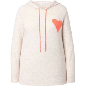Angel of Style Angel of Style - Dames - Trui met capuchon Straight Fit klein hart - Off-white - Maat 42+