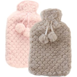 MARBEAUX Warmwaterkruik - Set van 2 Stuks - Kruik - met Zachte Hoes - Beige en Roze - Magnetron - Kersenpitkussen