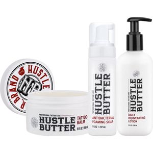 Hustle Butter - Beginner Bundel | Vegan Tattoo Verzorging | Tatoeage Nazorg Zalf | Bescherming Nieuwe Tattoo | Balsem | Crème | Verzorgingsspray | Tatoeage Boter | Verdoving | Verdovend | PMU | Beauty | Desinfectie | Biologische Zalf