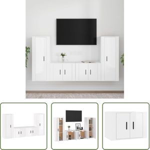 The Living Store TV-meubel set - hoogglans wit - 4-delige - bewerkt hout - 40 x 34.5 x 100 cm en 57 x 34.5 x 40 cm