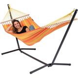 Hangmat met Standaard Eénpersoons 'Easy & Relax' Orange | Complete hangmatset | Bevestiging inclusief | 120 KG | 320 CM | Polycotton + Metaal | 1% For The Planet | Tropilex