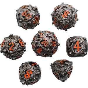 Lapi Toys - Dungeons and Dragons dobbelstenen - DnD Dice - Polydice - Dobbelstenen Dungeons Dragons - Metal dice - Metalen Dobbelstenen - DnD Dice Set - Hollow dice - 1 set (7 stuks) - Metaal - Zilverkleurig - Rood
